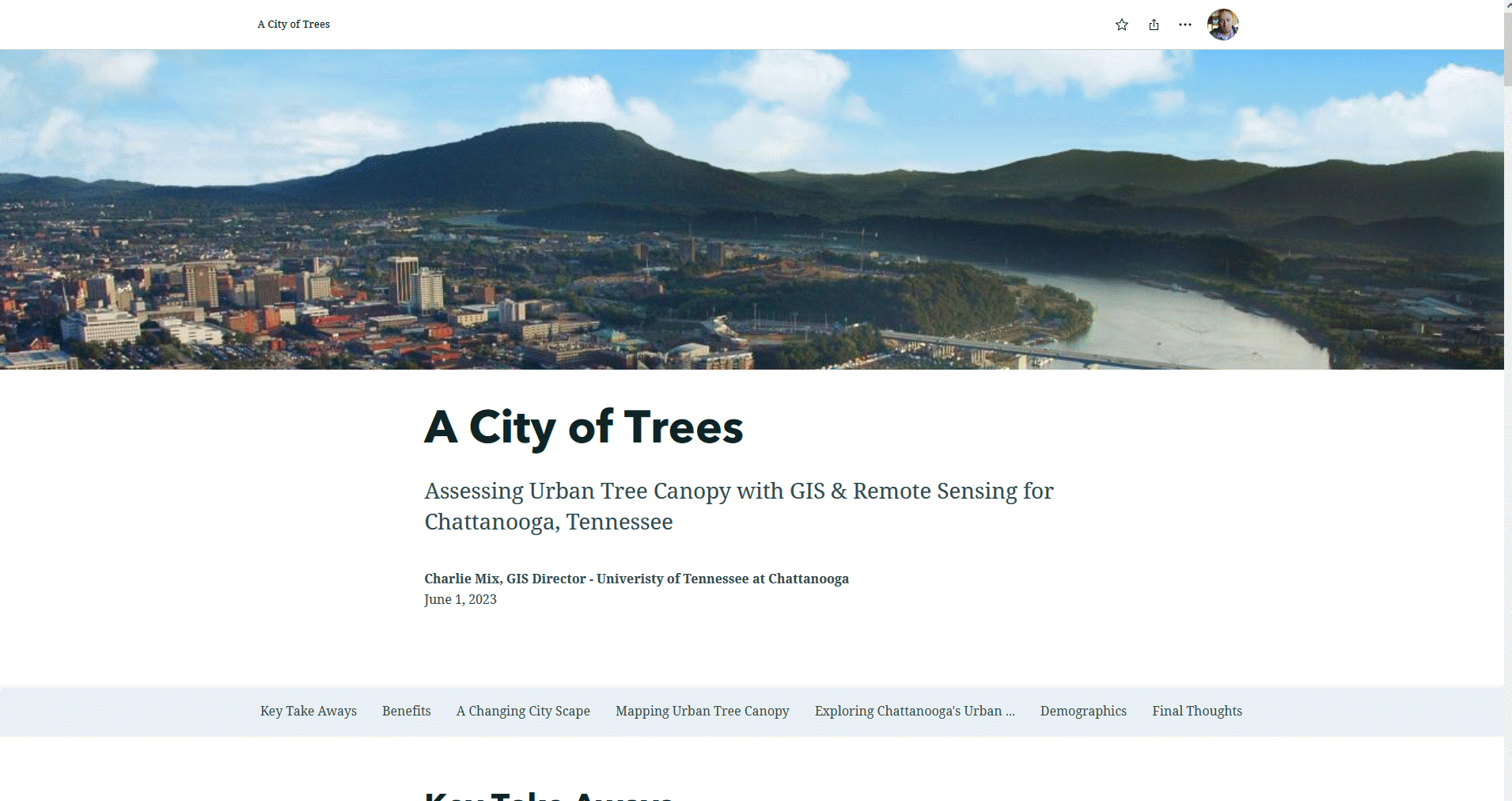 Screen capture of the City of Chattanooga Tree story map